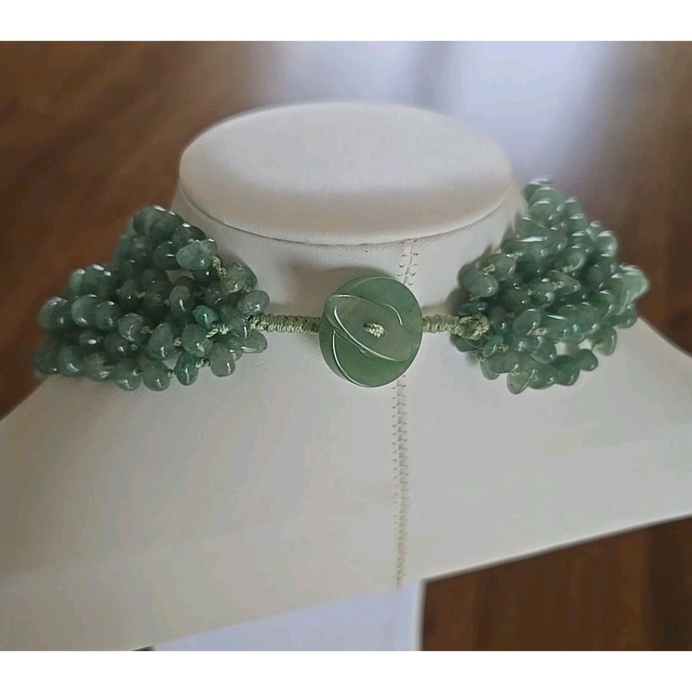 Vintage Jadeite 8 Strand Necklace Hand Knotted Silk String Toggle Clasp Rare - Picture 3 of 13